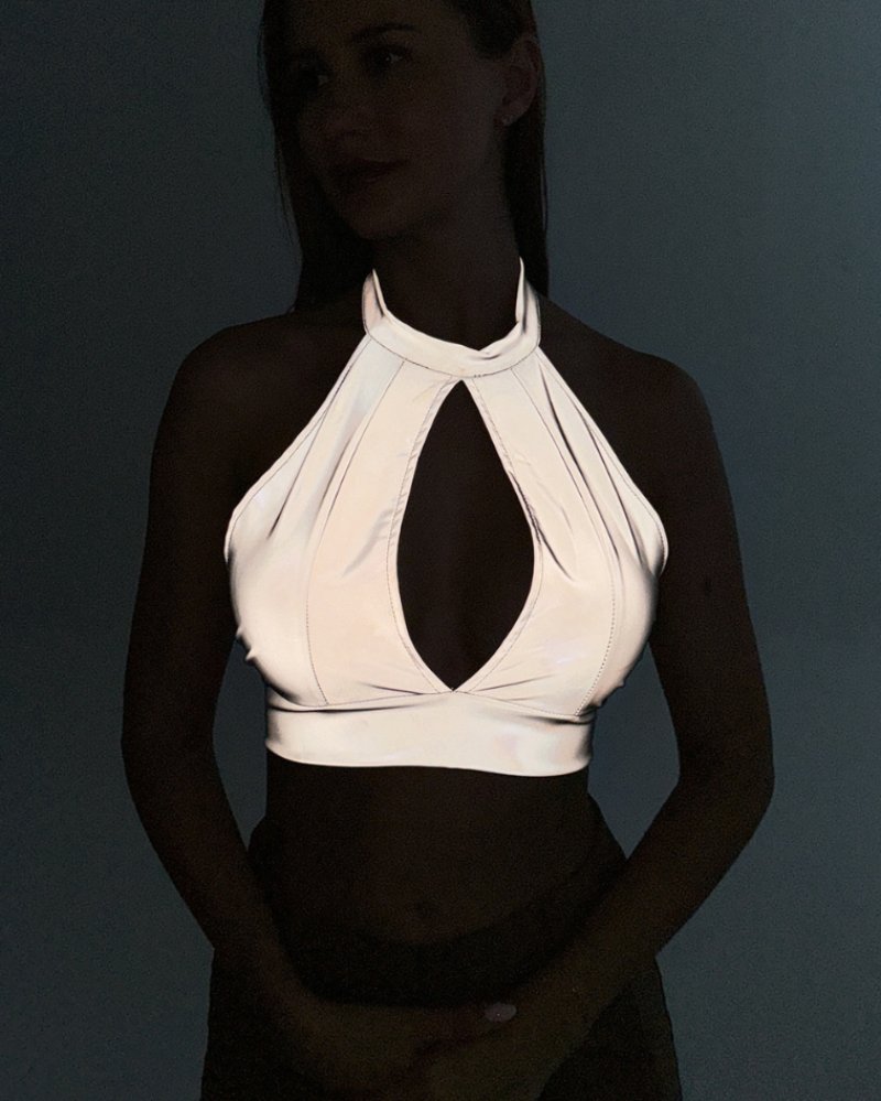 Techwear Rave Clothing Colorful Reflective Halter Top