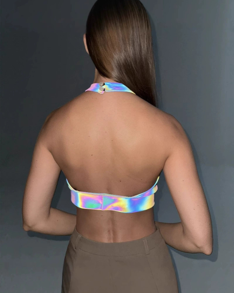 Techwear Rave Clothing Colorful Reflective Halter Top