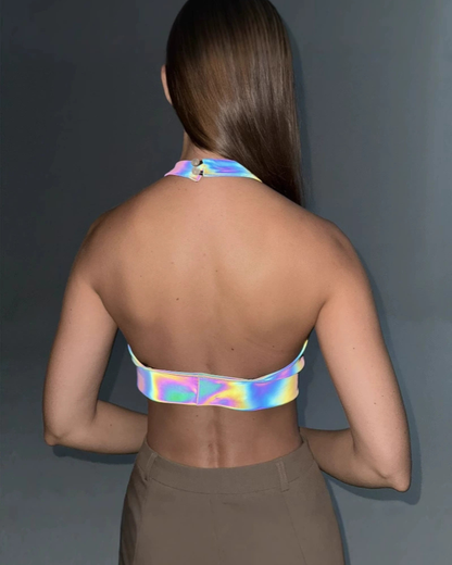 Techwear Rave Clothing Colorful Reflective Halter Top