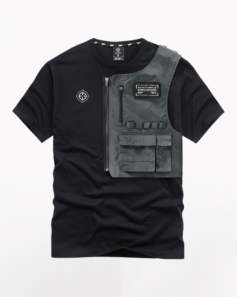 Techwear T-shirts,tactical shirt,mens black tees,cargo t-shirt men&