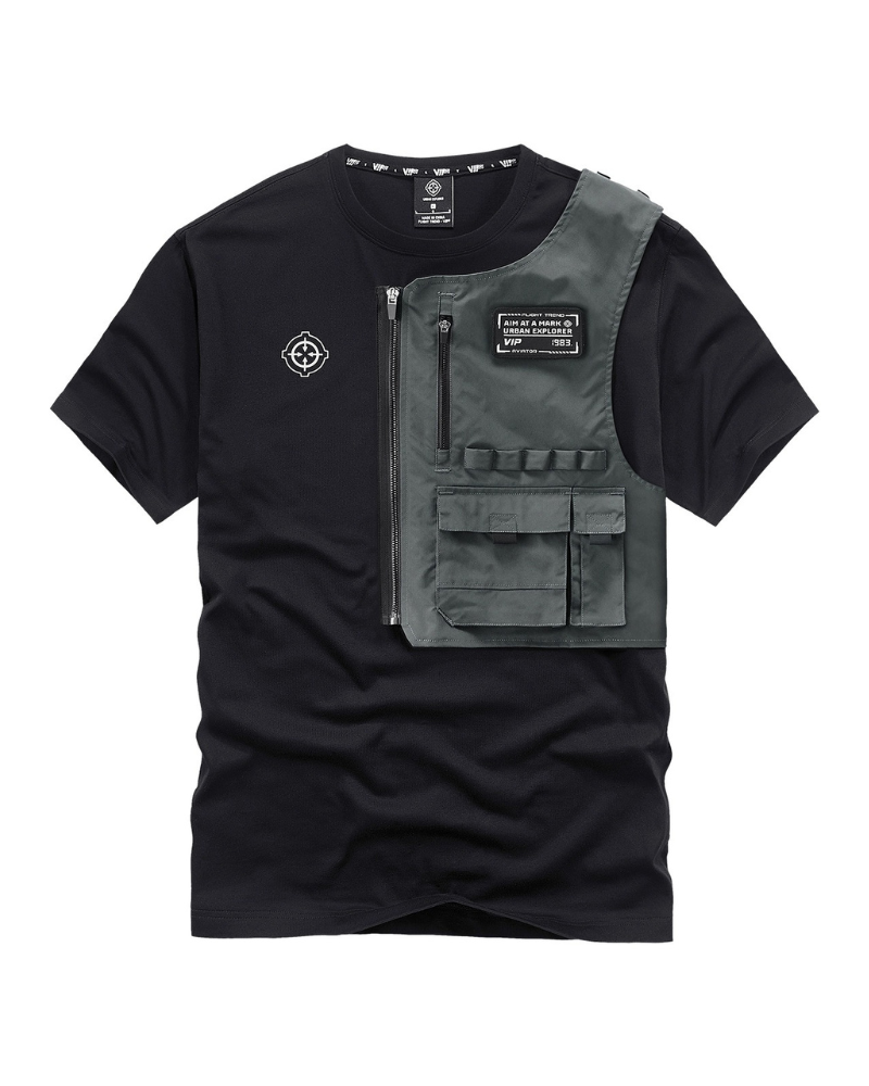 Techwear T-shirts,tactical shirt,mens black tees,cargo t-shirt men&
