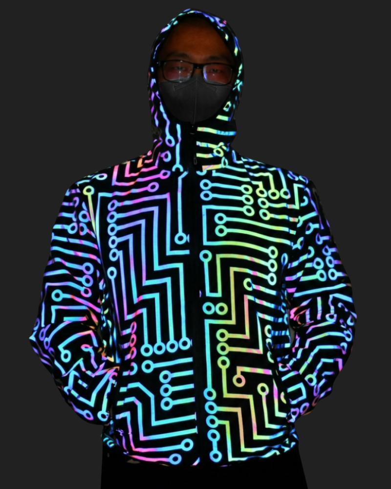 Techwear Circuit Hip-Hop Iridescent Reflective Jacket &amp; Pants (Sold Separately)
