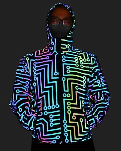 Techwear Circuit Hip-Hop Iridescent Reflective Jacket &amp; Pants (Sold Separately)