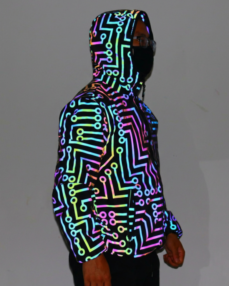 Techwear Circuit Hip-Hop Iridescent Reflective Jacket &amp; Pants (Sold Separately)