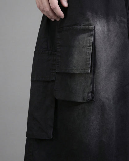 Techwear Distressed Wide-Leg Cargo Shorts