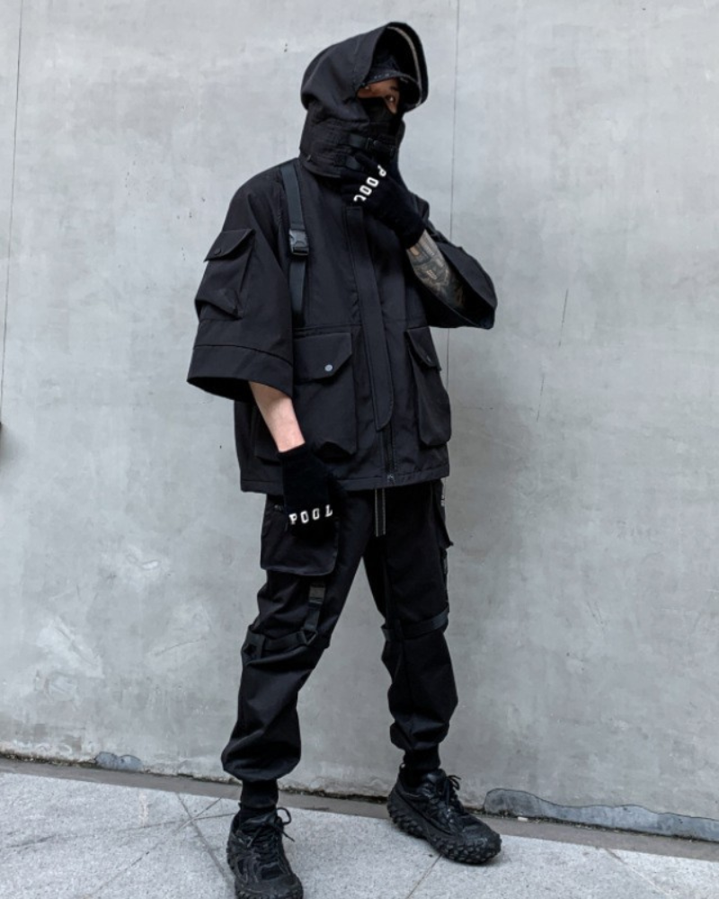 Techwear Futuristic Short Sleeve Hooded Jacket