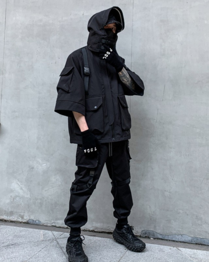 Techwear Futuristic Short Sleeve Hooded Jacket