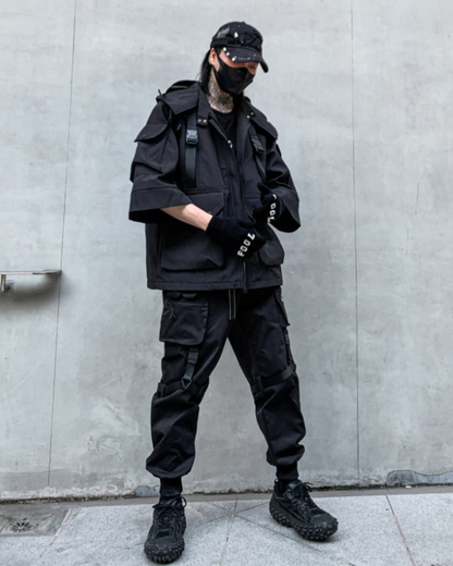 Techwear Futuristic Short Sleeve Hooded Jacket