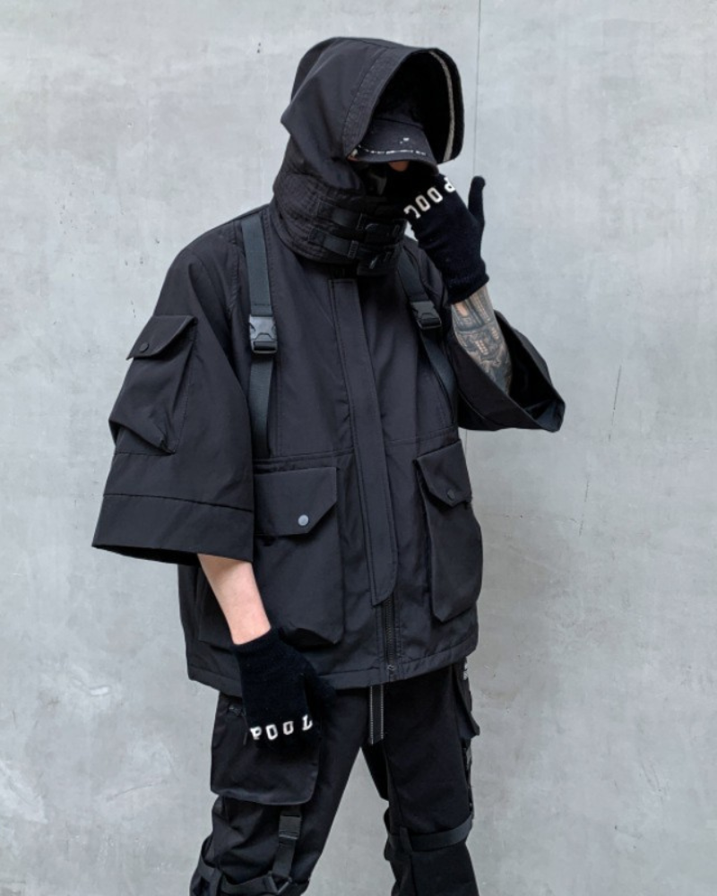 Techwear Futuristic Short Sleeve Hooded Jacket