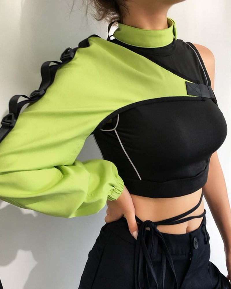 Techwear One Shoulder Sleeve Buckle Top
