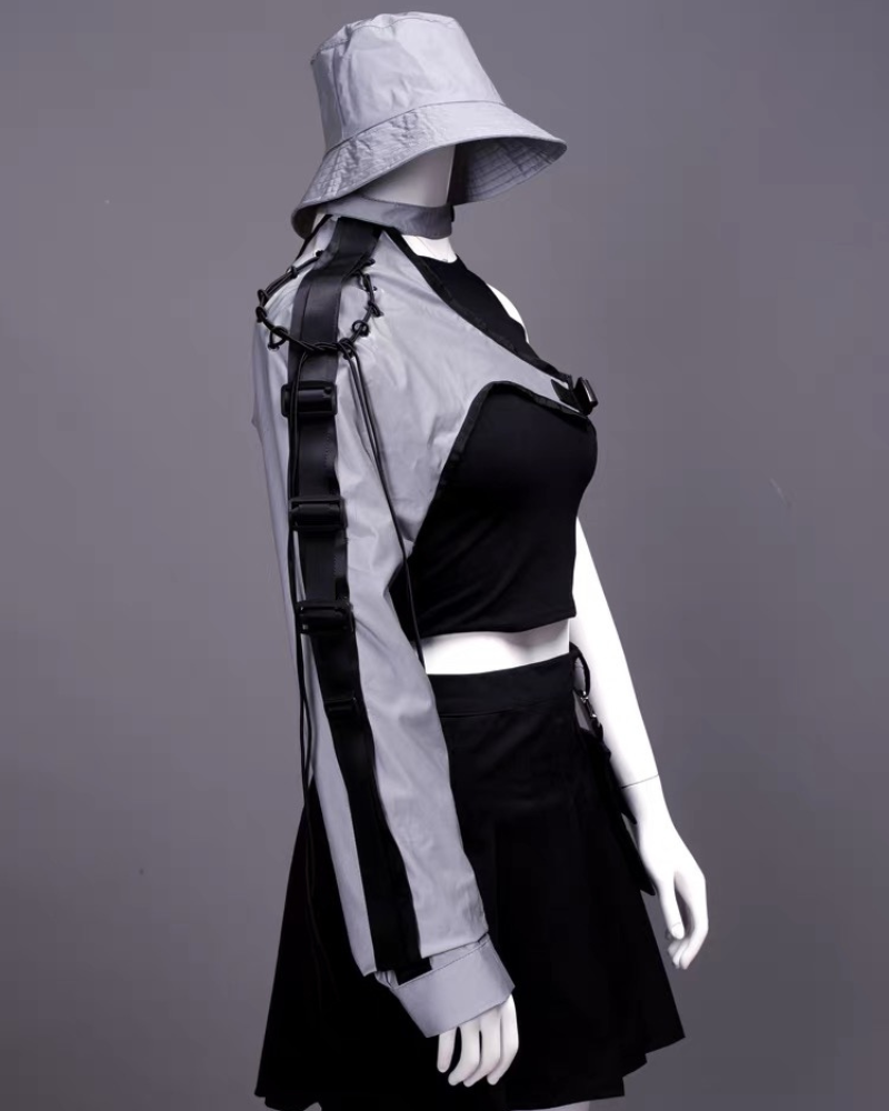 Techwear One Shoulder Sleeve Buckle Top