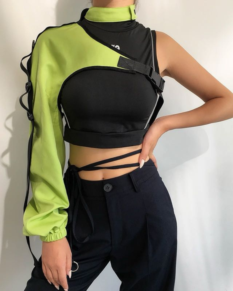 Techwear One Shoulder Sleeve Buckle Top
