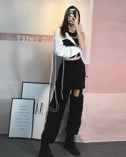 Techwear One Shoulder Sleeve Buckle Top