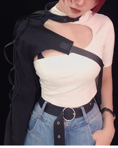Techwear One Shoulder Sleeve Buckle Top