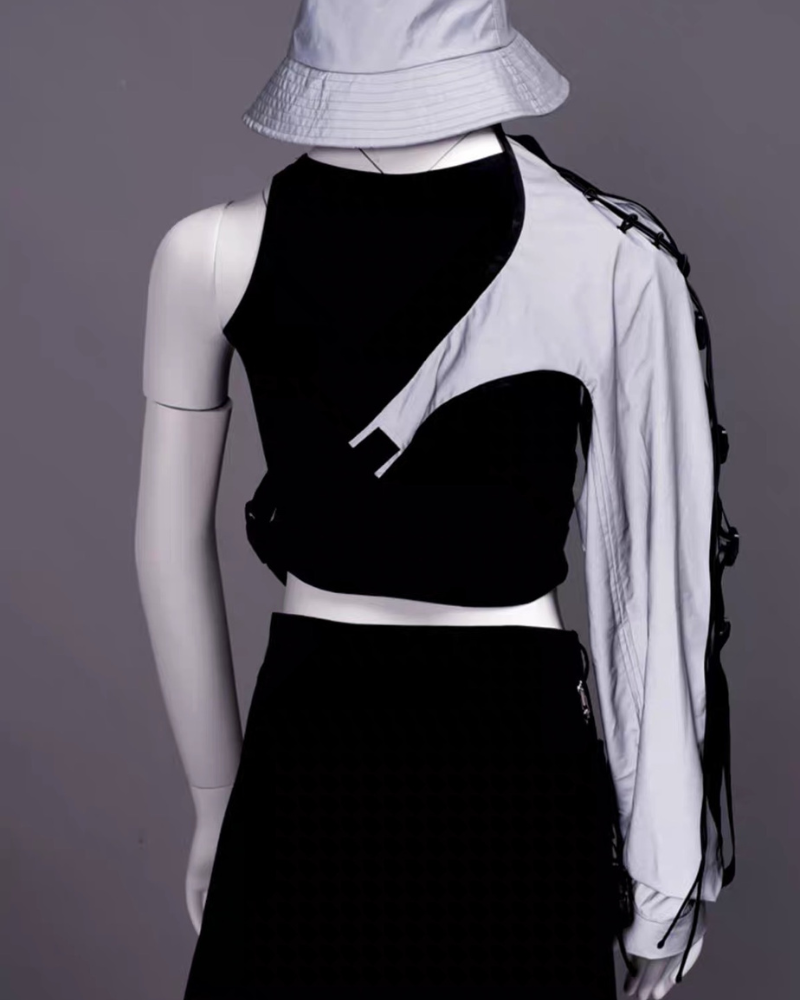 Techwear One Shoulder Sleeve Buckle Top