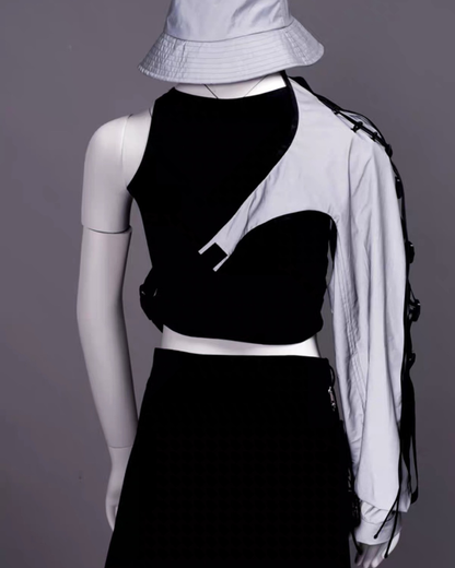 Techwear One Shoulder Sleeve Buckle Top
