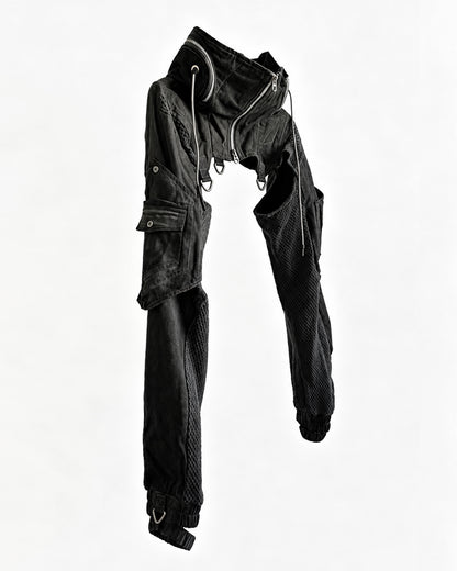 Techwear Post-Apocalyptic Hooded Mesh Color-Block Cape Jacket