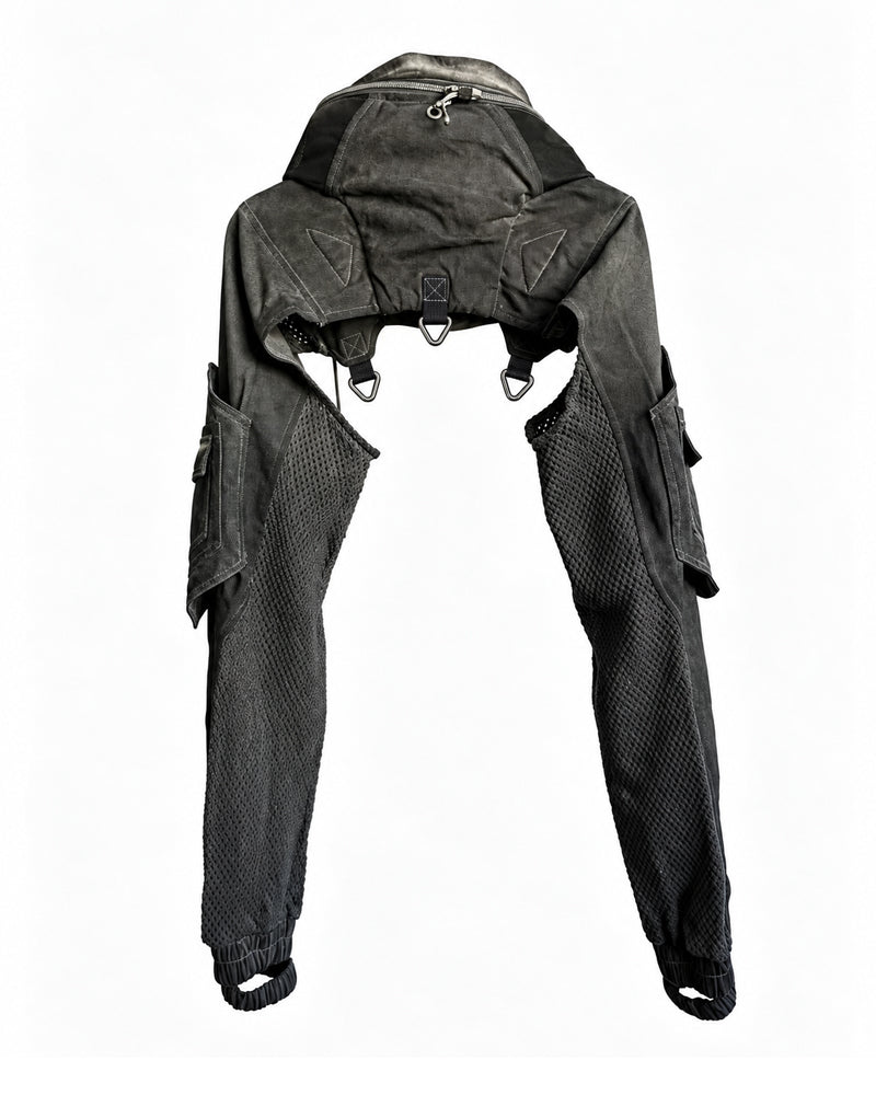 Techwear Post-Apocalyptic Hooded Mesh Color-Block Cape Jacket
