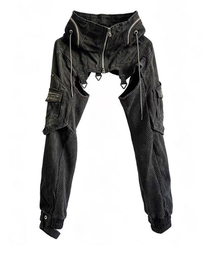 Techwear Post-Apocalyptic Hooded Mesh Color-Block Cape Jacket