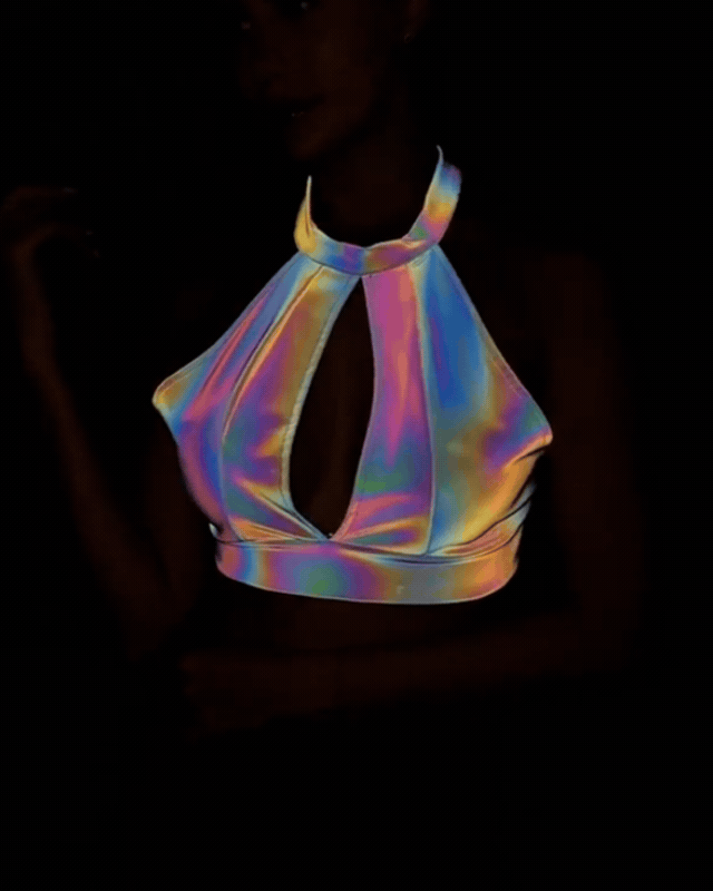 Techwear Rave Clothing Colorful Reflective Halter Top