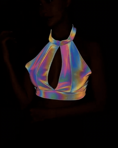 Techwear Rave Clothing Colorful Reflective Halter Top
