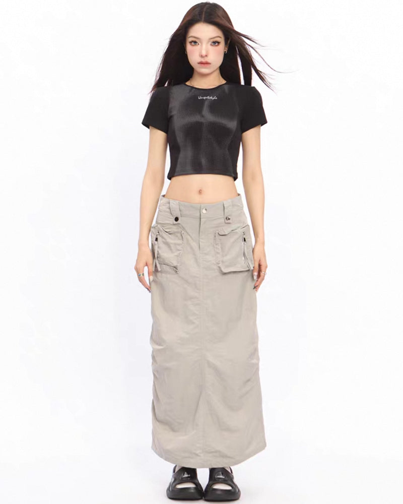 Vintage A-line Back Split Cargo Skirt