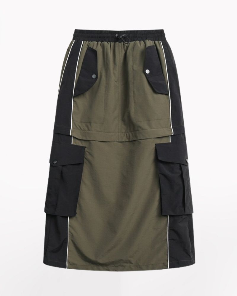 cargo skirt,black cargo skirt,cargo maxi skirt,cargo skirt long,long cargo skirt,cargo skirt outfit,,a line skirt,techwear outfits,techwear fashion,casual techwear,techwear girls,techwear skirt,techwear women
