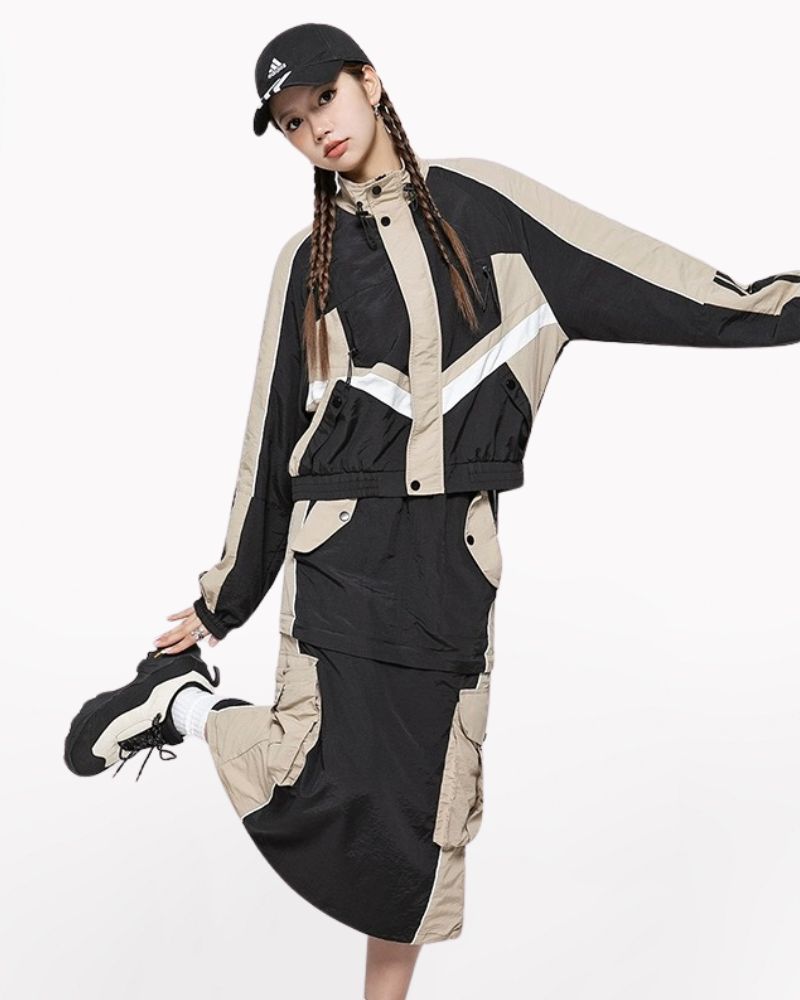 Vintage Patchwork Detachable Long Cargo Skirt