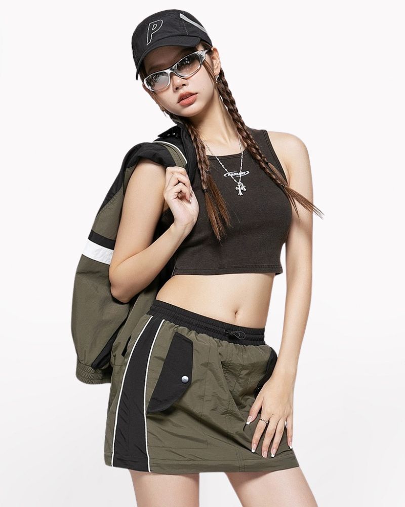 Vintage Patchwork Detachable Long Cargo Skirt