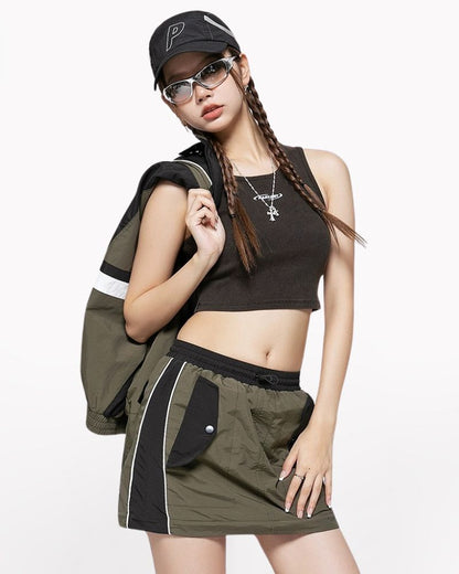 Vintage Patchwork Detachable Long Cargo Skirt