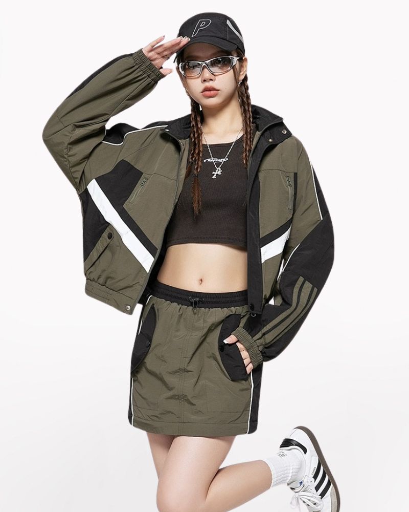 Vintage Patchwork Detachable Long Cargo Skirt