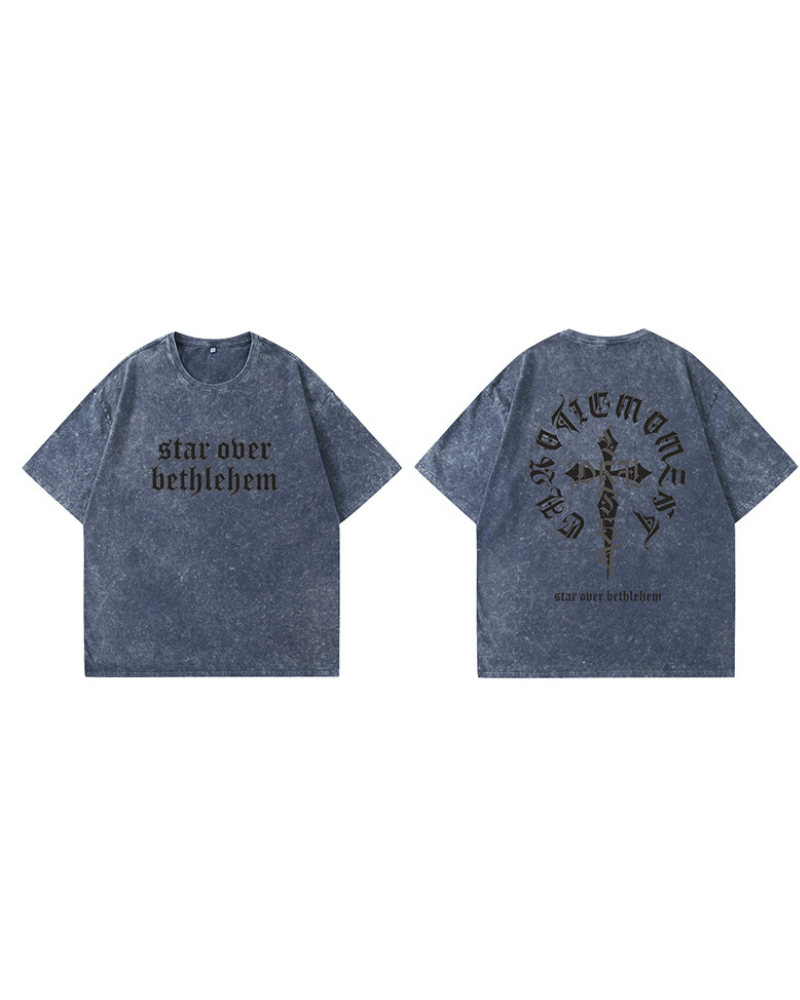 Oversize Vintage Wash Distressed Cross Graphic T-Shirt