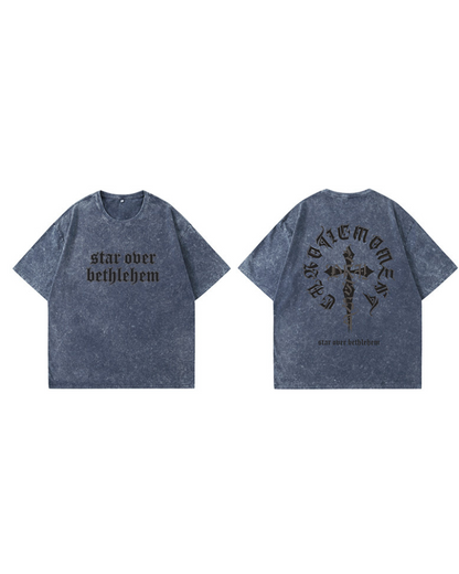 Oversize Vintage Wash Distressed Cross Graphic T-Shirt
