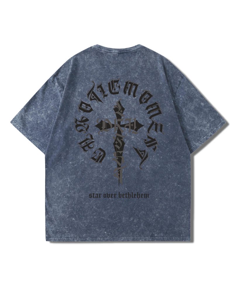 Oversize Vintage Wash Distressed Cross Graphic T-Shirt