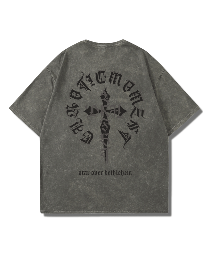 Oversize Vintage Wash Distressed Cross Graphic T-Shirt