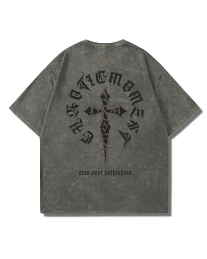 Oversize Vintage Wash Distressed Cross Graphic T-Shirt