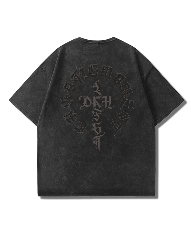 Oversize Vintage Wash Distressed Cross Graphic T-Shirt