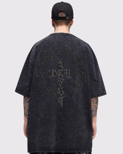 Oversize Vintage Wash Distressed Cross Graphic T-Shirt