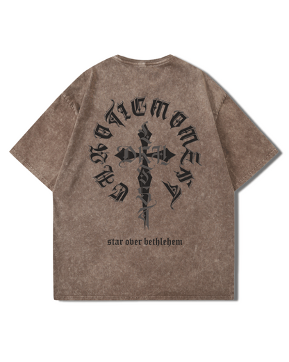 Oversize Vintage Wash Distressed Cross Graphic T-Shirt