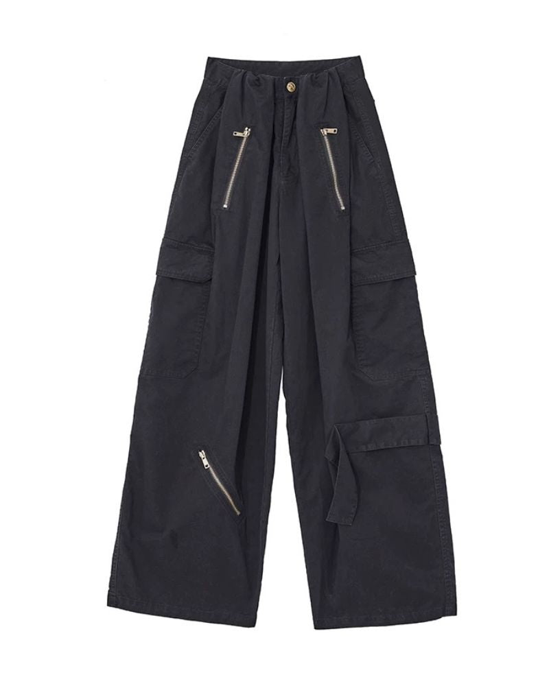 Vintage Wide-Leg Big Pockets Women Cargo Pants