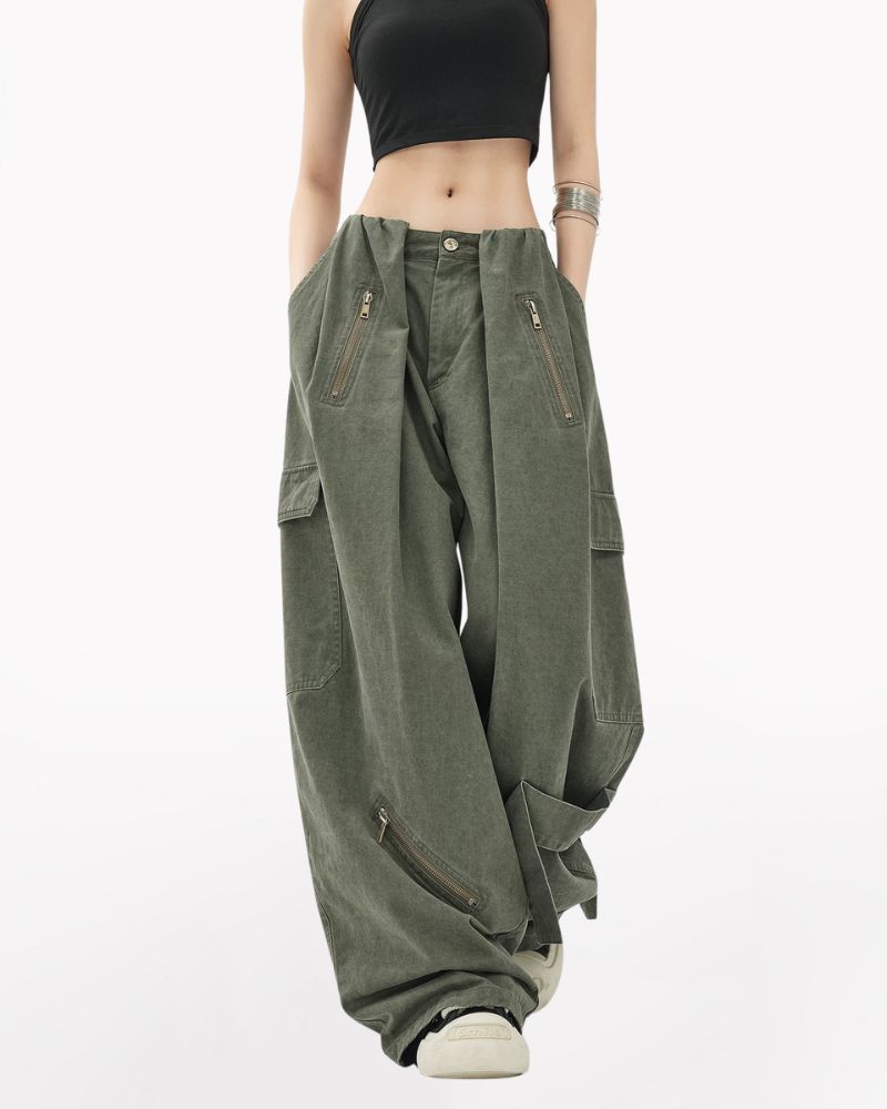 Vintage Wide-Leg Big Pockets Women Cargo Pants