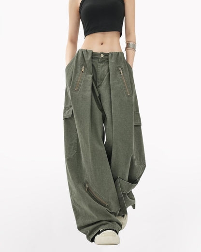 Vintage Wide-Leg Big Pockets Women Cargo Pants