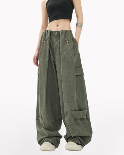Vintage Wide-Leg Big Pockets Women Cargo Pants