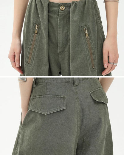 Vintage Wide-Leg Big Pockets Women Cargo Pants
