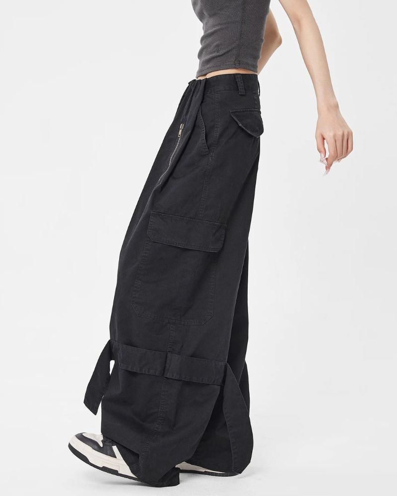 Vintage Wide-Leg Big Pockets Women Cargo Pants