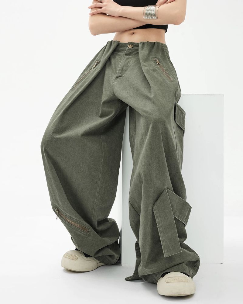 Vintage Wide-Leg Big Pockets Women Cargo Pants