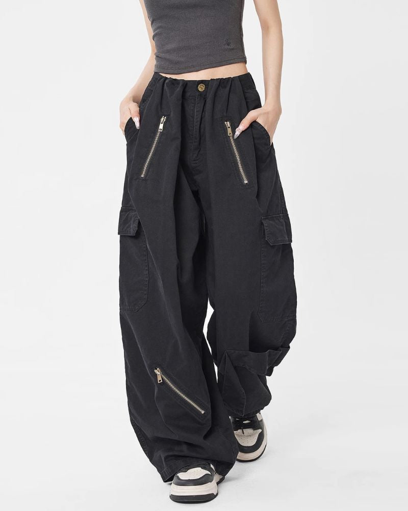 Vintage Wide-Leg Big Pockets Women Cargo Pants