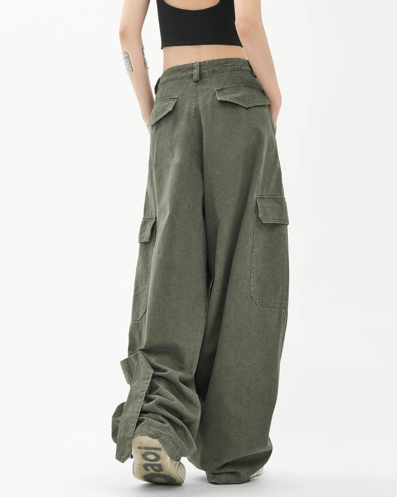 Vintage Wide-Leg Big Pockets Women Cargo Pants