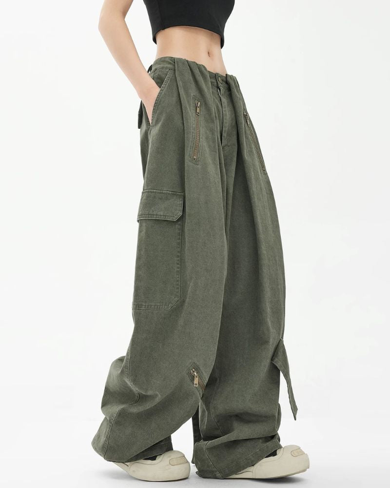 Vintage Wide-Leg Big Pockets Women Cargo Pants