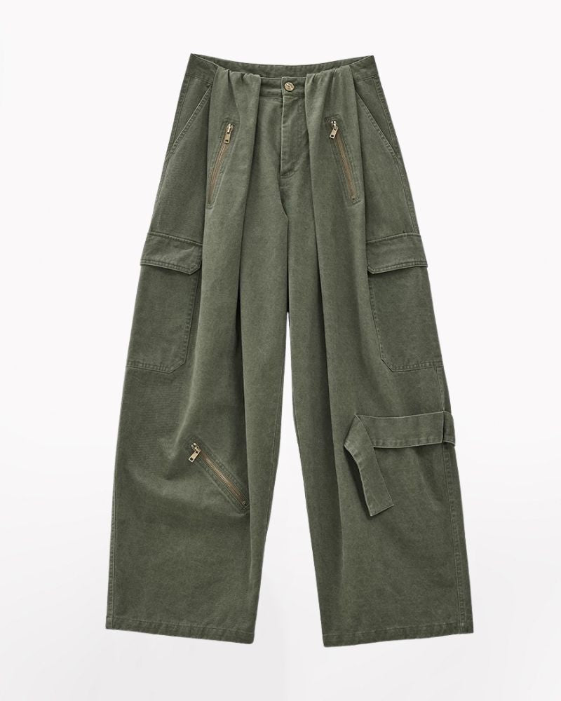 Vintage Wide-Leg Big Pockets Women Cargo Pants